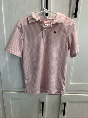 Performance Vineyard Vines Light Pink and White Striped Polo